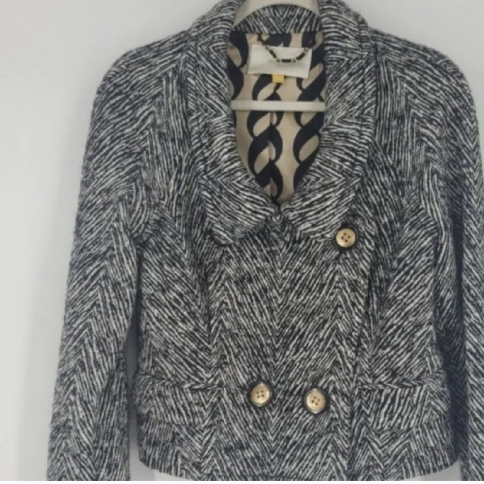 Anthropologie Short Military Style Black And White Coat Zebra Print. Size 6.